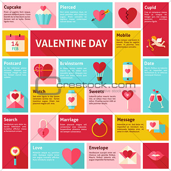 Flat Design Vector Icons Infographic Valentine Day Concept
