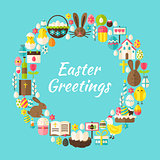 Flat Style Vector Circle Template Collection of Easter Greeting 