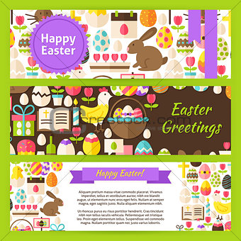 Happy Easter Vector Template Banners Set in Modern Flat Style