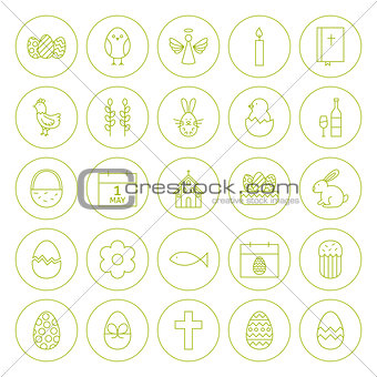 Line Circle Orthodox Easter Icons Set