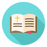 Open Christian Bible Book with Bookmark and Cross Circle Icon