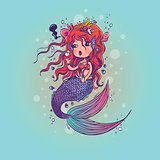 Doodle Mermaid Under the Sea Cartoon Character