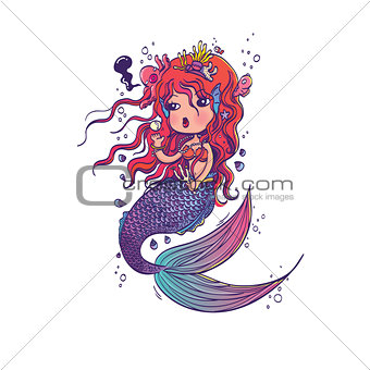 Doodle Mermaid Under the Sea Cartoon Character