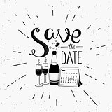 Save the date design element with calendar and champagne