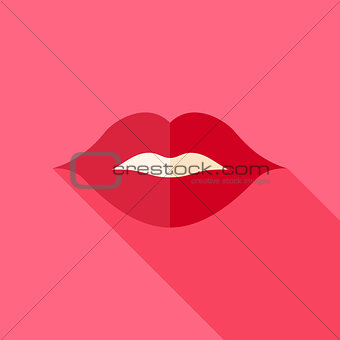 Vector Flat Design Kiss Sexy Lips Icon
