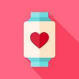 Vector Flat Design Smart Watch with Love Heart Sign Icon
