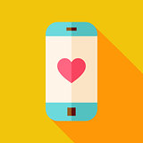 Vector Flat Design Smartphone with Love Heart Sign Icon