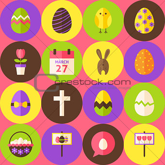 Vector Pink Happy Easter Seamless Pattern with Circles