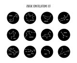 Full zodiac constellation signs set made of stars and lines