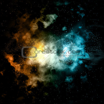 Space background with fire and ice effect