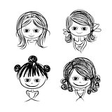 Set of cute girl characters, cartoon for your design