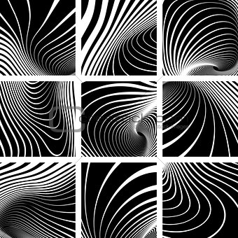 Illusion of whirl movement. Lines patterns set.