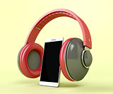 Red wireless headphones and smartphone