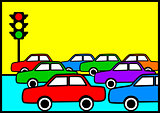 Pop art illustration of traffic jam