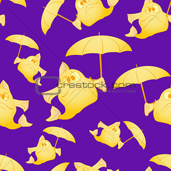 Yellow fish with umbrella. The dark background
