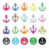 Anchor icons set - symbol of sailors, sea, and Christian symbol of hope