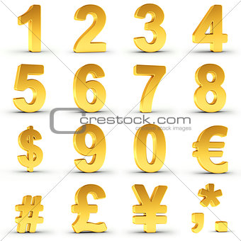 Numbers Set in Gold with clipping path