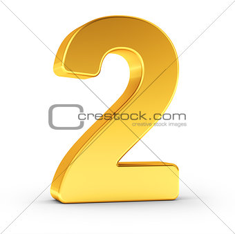 The number two as a polished golden object with clipping path