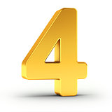 The number four as a polished golden object with clipping path