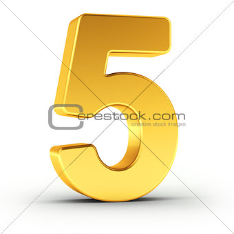 The number five as a polished golden object with clipping path