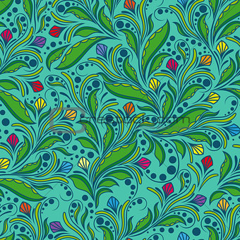 Seamless floral pattern in green hues