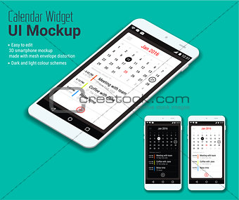 Calendar mobile app UI smartphone mockup