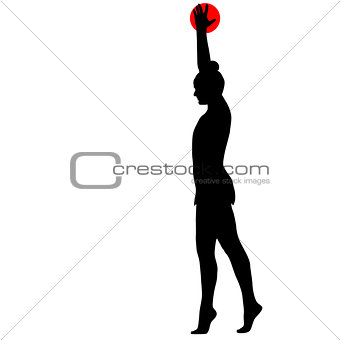 Silhouette girl  gymnast with the ball. Vector illustration
