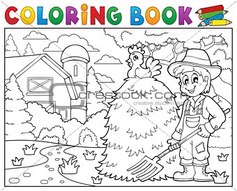 Coloring book farmer near farmhouse 1