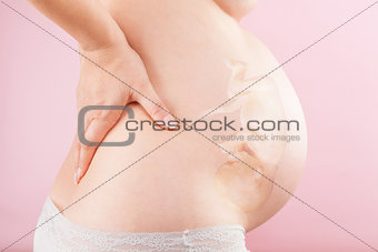 Pregnancy. Pregnant belly with baby illustration.