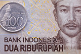 Indonesian money rupiah banknote and coins