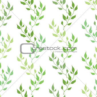 Seamless green spring pattern with olive leaves