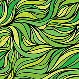 Vector color hand-drawing seamless wave  background. Green abstr