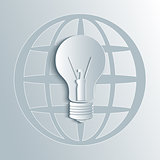 Vector light bulb illustration with globe map.