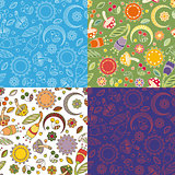 Colorful cheerful pattern with mushrooms