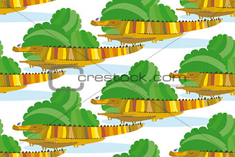 Crocodile Family in a Green Bushes