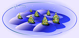 Card with green Christmas trees. Christmas greeting. EPS10 vector illustration