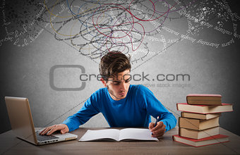 Study with computer and books