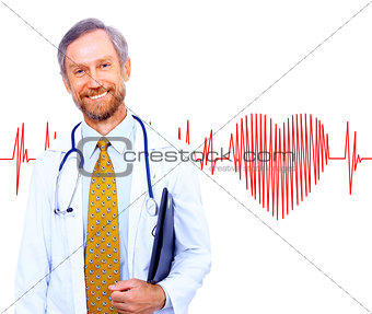 smiling doctor on the background heart rate