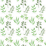 Vector seamless plant background. Endless pattern with green twigs and leaves silhouette.