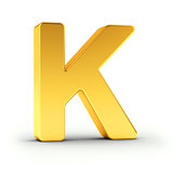 The letter K as a polished golden object with clipping path