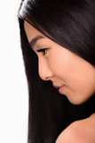 Close-up profile of Asian lady in studio