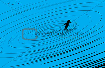 Person floating in blue vortex
