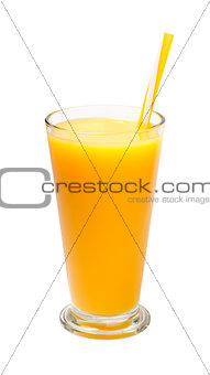 glass of freshly pressed orange juice isolated