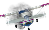 Cessna 172 Front With Smoke Coming From Engine on White