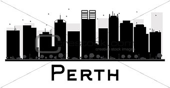 Perth City skyline black and white silhouette. 