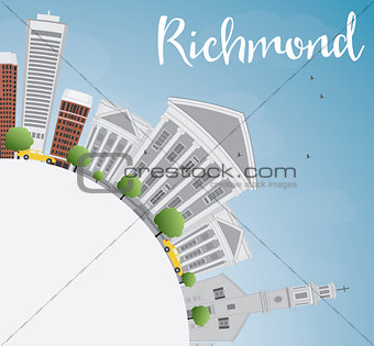Richmond (Virginia) Skyline with Gray Buildings and Copy Space. 