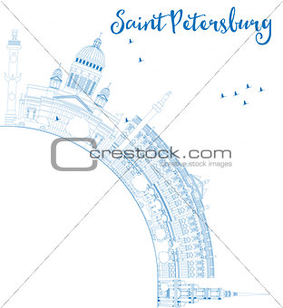 Outline Saint Petersburg skyline with blue landmarks and copy sp