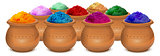 Ceramic pot of paint holi. Festival of colors Holi