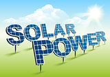 Solar power. Solar panels on green field