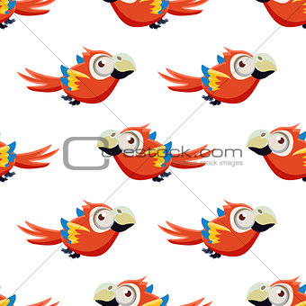 Cute Red Macaw Seamless Pattern